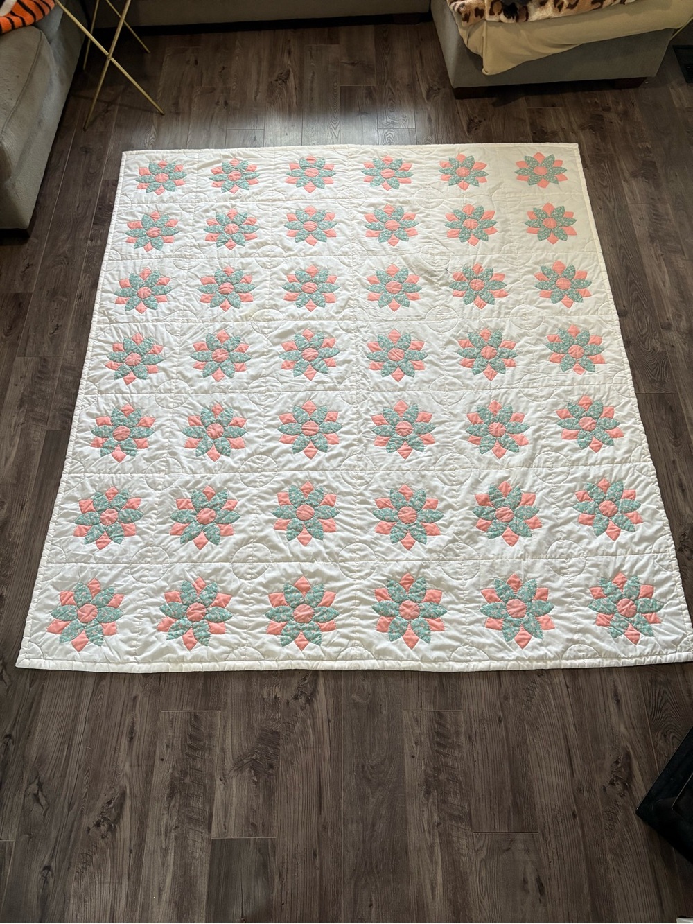 Vintage floral patchwork quilt handmade